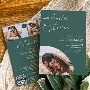 Invitación Leyenda de nombres verde 4 foto todo en un boda