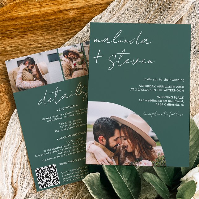 Invitación Leyenda de nombres verde 4 foto todo en un boda (Subido por el creador)
