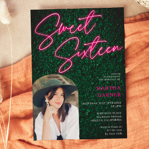 Invitación Leyenda de seña rosa neón arco de foto verde Sweet