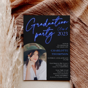 Invitación Leyenda de señas azul neón para la graduación dive