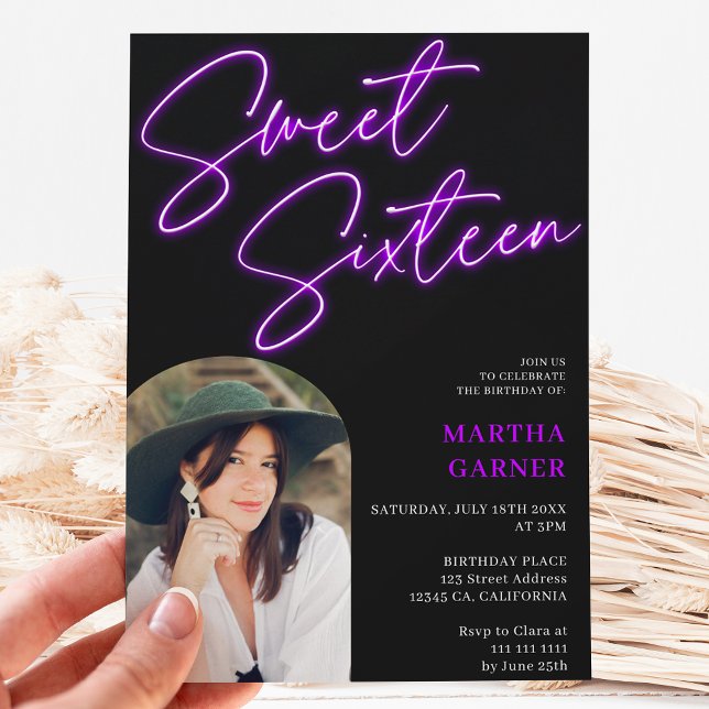 Invitación Leyenda de señas moradas de neón broma arco de fot (Subido por el creador)