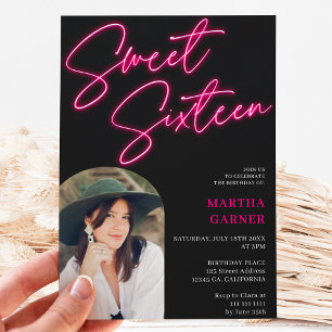 Invitación Leyenda de señas rosadas Neon divertido arco de fo