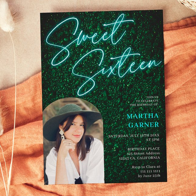 Invitación Leyenda de señas verde azuladas neón verde foto ar (Subido por el creador)