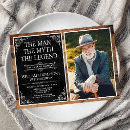 Invitación Leyenda Rustic Man Myth Black 85th Birthday Photo