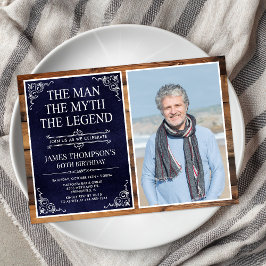 Invitación Leyenda Rustic Man Myth Blue 60th Birthday Photo