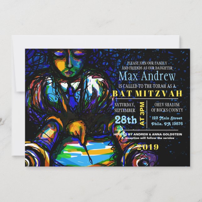 Invitación LEYENDO EL Bat DE BARRA DE TORAH Mitzvah Invitació (Anverso)