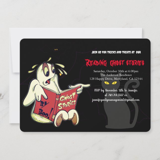 Invitación Leyendo historias fantasmas fiesta, Halloween (Anverso)
