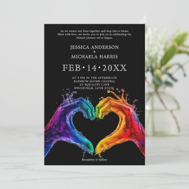 Invitación 🌈 ❤️ LGBTQ Corazón de boda del Orgullo (Anverso de pie)