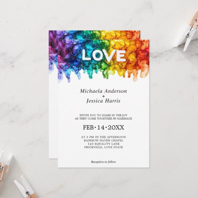 Invitación 🌈 LGBTQ Pintado Con boda De Amor (Anverso/Reverso In Situ)