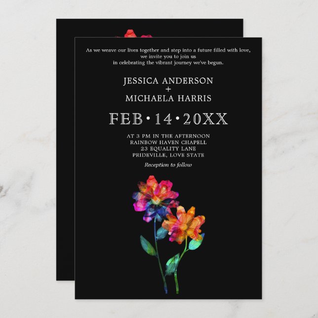 Invitación 🌈 LGBTQ Vow Bloom Petals & Pride  (Anverso / Reverso)