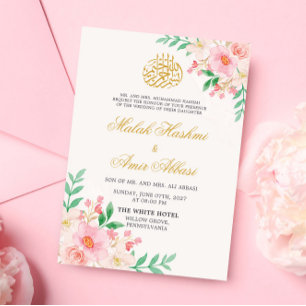Invitación Lías verdes claras y diseño floral Boda islámico
