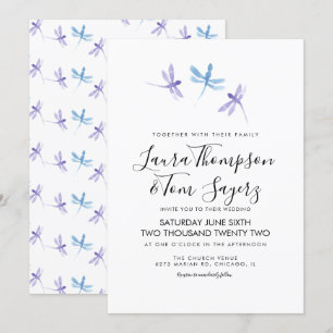 Invitación Libélula Acuarela Elegante Escritura Boda 