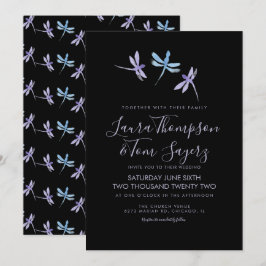 Invitación Libélula Acuarela Escritura Elegante Boda Negra