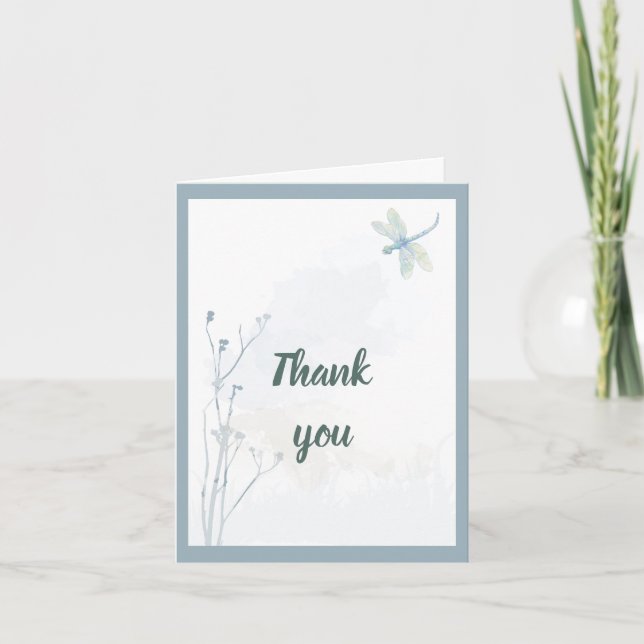 Invitación Libélula Azul Pizarra Simple Vegetación Gracias (Anverso)