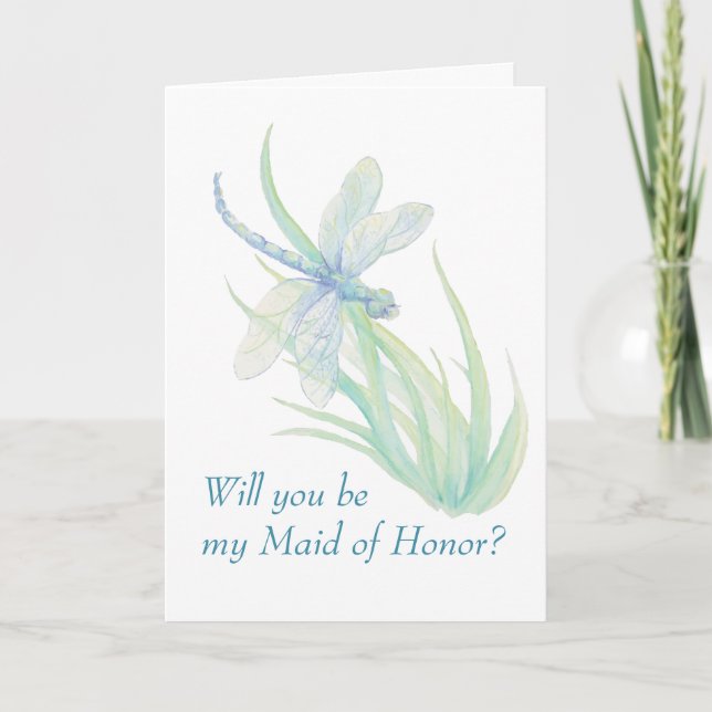 Invitación Libélula de acuarela azul verde Dama de honor (Anverso)
