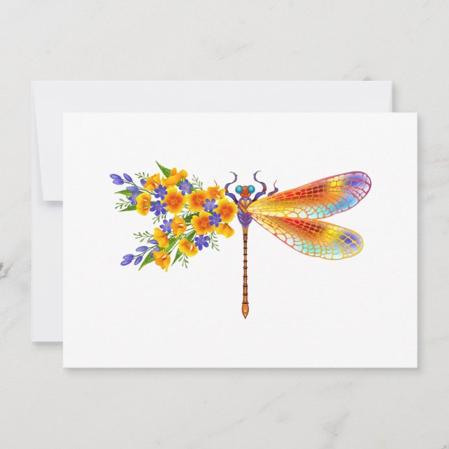 Invitación Libélula de flor amarilla (Anverso)