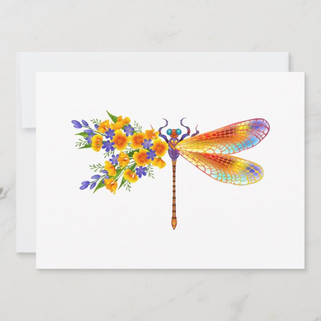 Invitación Libélula de Flor Amarilla (Anverso)