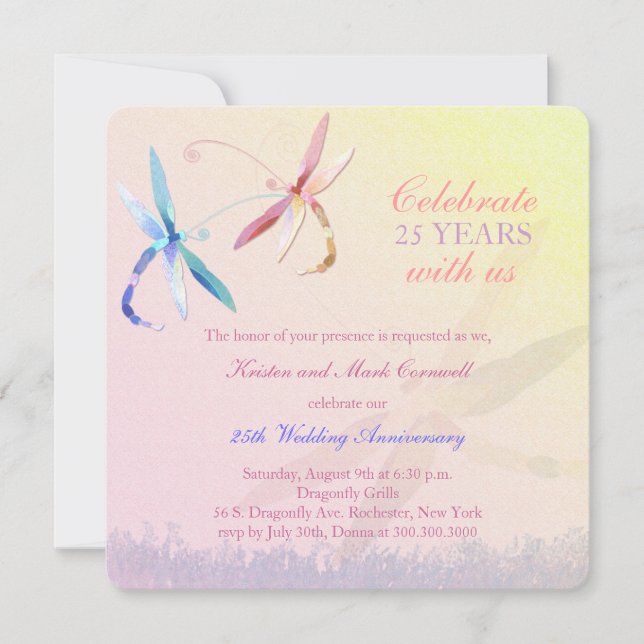 Invitación Libélula Pareja 25 Aniversario de Boda (Anverso)