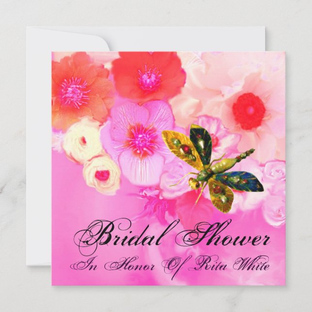 INVITACIÓN LIBÉLULA, ROSAS Y FLORES DE ANÉMONA DUCHA DE NOVIA (Anverso)