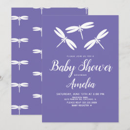 Invitación Libélulas Lindas  Bebé Rosa Morado Blanco Invitaci
