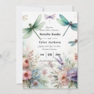 Invitación Libélulas y Florales Pastel Boda