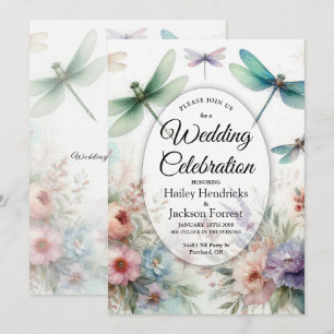 Invitación Libélulas y Florales Pastel para Boda