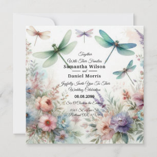 Invitación Libélulas y Florales Pastel para Boda
