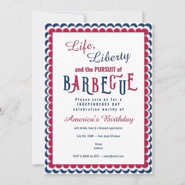 Invitación Libertad de vida 4 de julio Fuego Patriótico de ba (Anverso)
