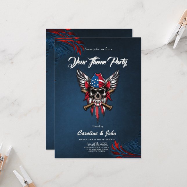 Invitación Libertad salvaje, cráneo americano con bates de bé (Anverso/Reverso In Situ)