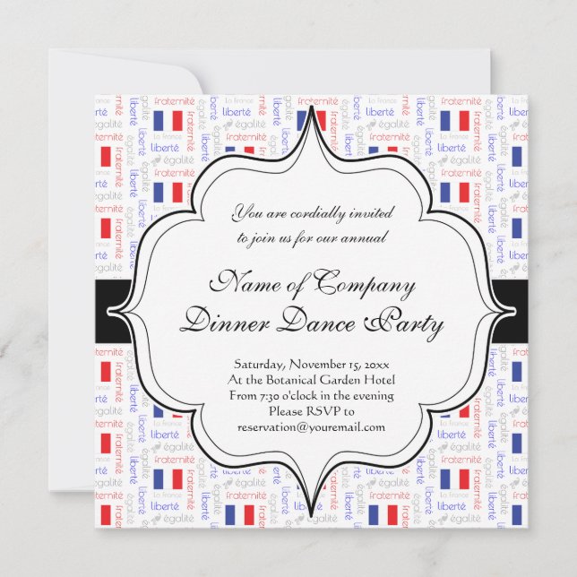 Invitación Liberté - Egalité - Fraternité French Word Pattern (Anverso)