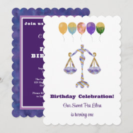 Invitación Libra 1er Cumpleaños Impresionista Dorado Brillant
