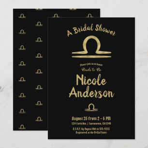 Invitación LIBRA Astrología Zodiacal de Oro Ducha Nupcial de 