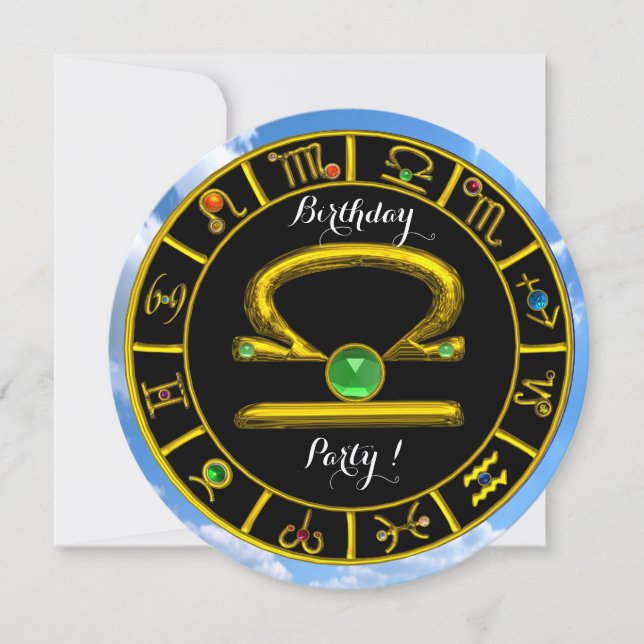 Invitación LIBRA GOLD ZODIAC JEWEL DE CUMPLEAÑOS, gráfico de  (Anverso)