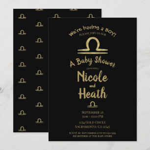 Invitación LIBRA Oro Septiembre Octubre Caída Baby Shower