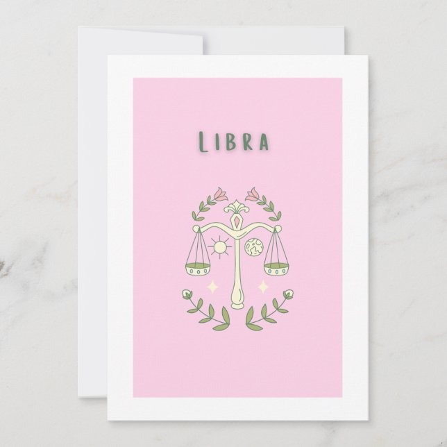 Invitación Libra Rosa, zodiaco, signo zodiacal (Anverso)