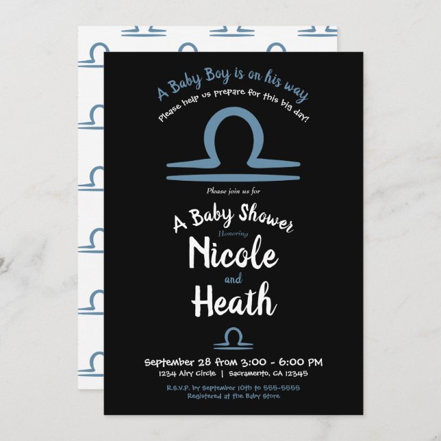 Invitación LIBRA Septiembre Astrología Baby Shower (Anverso / Reverso)