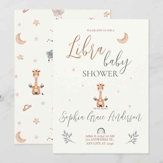 Invitación Libra Zodiac señal de la ducha de bebé (Anverso / Reverso)