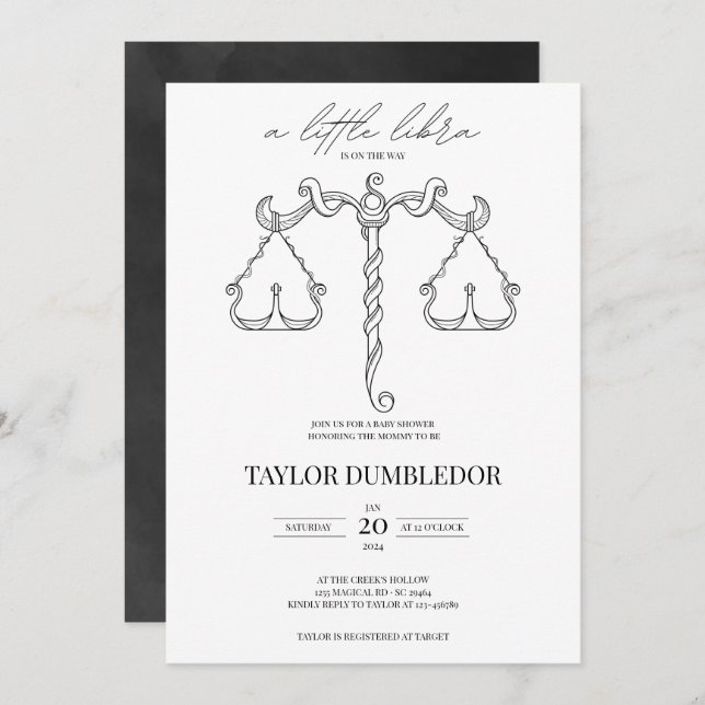 Invitación Libra Zodiac Star Sign Astrología Baby Shower (Anverso / Reverso)