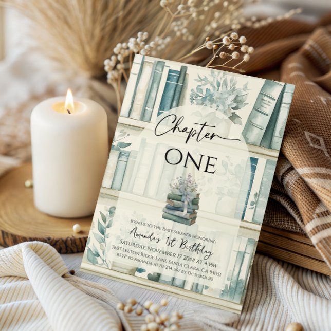 Invitación Library Chapter ONE Blue Boy Book 1st Birthday (Subido por el creador)