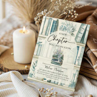 Invitación Library New Chapter Blue Boy Book Baby Shower