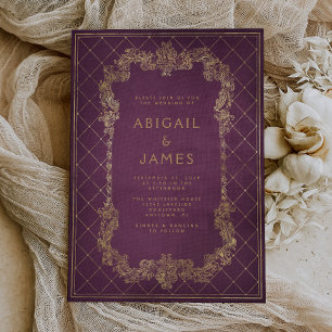 Invitación Libro Antiguo Boda Rojo Violeta Dorado