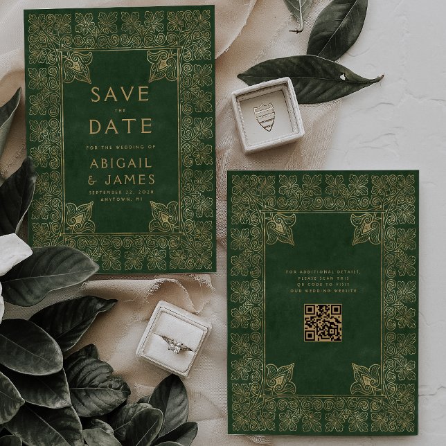 Invitación Libro Antiguo Verde Dorado Boda Save the Date (Subido por el creador)