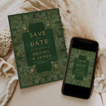 Libro Antiguo Verde Dorado Boda Save the Date