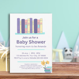 Invitación Libro Baby Shower, Brunch y libros, género neutral