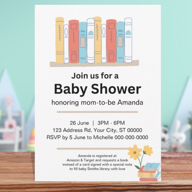 Invitación Libro Baby Shower, Brunch y libros, género neutral (Subido por el creador)