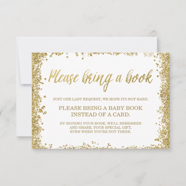 Invitación Libro Baby Shower de Purpurinas de Faux de Oro Bla (Anverso)