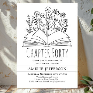 Invitación Libro Blanco Minimalista 40 cumpleaños