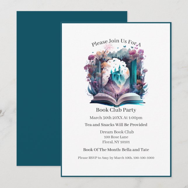 Invitación Libro de Acuarela Castillo, Club de Lectura (Anverso / Reverso)