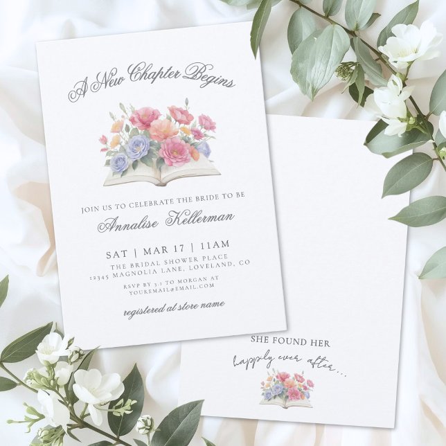 Invitación Libro de Acuarela Floral para Despedida de Soltera (Book Watercolor Floral Bridal Shower Invitation)