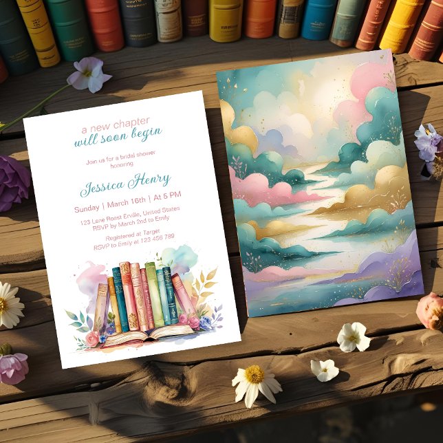 Invitación Libro de Acuarela Un Nuevo Capítulo Regalo de Desp (Subido por el creador)
